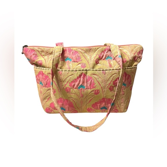 Maruca Floral Patterned Tote Bag - Pink and Gold Color - Picture 3 of 10